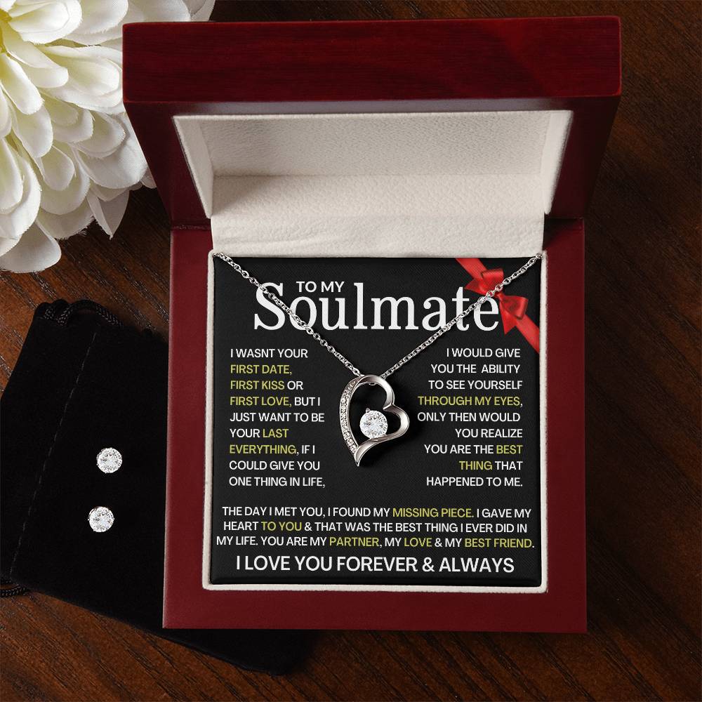 To My Soulmate + FREE Earrings - I Love You Forever, Love Heart Necklace