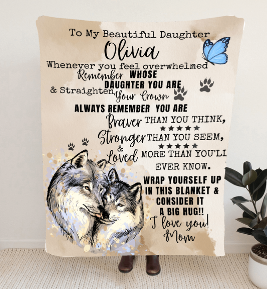PERSONALIZED Daughter ( From, Mom) Wolf Blanket