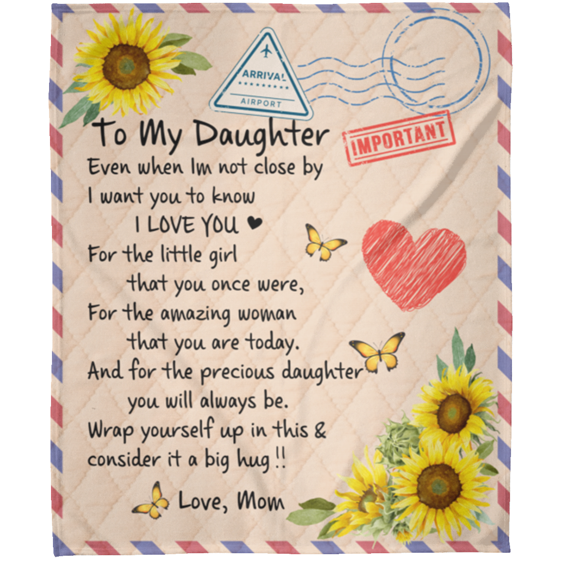 To My Daughter Big Hug Love Mom Blanket 50x60