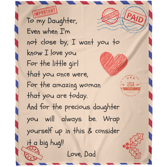 Letter To My Daughter Postcard Love Dad Fleece Blanket 50x60