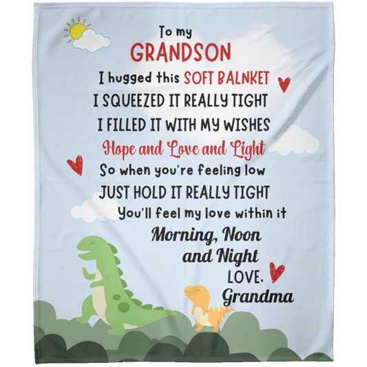 TO MY GRANDSON Dinosaur Fleece Blanket 50 x 60