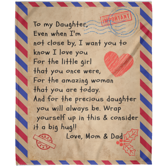 PostCard To My Daughter Love Mom & Dad Letter|Fleece Blanket 50x60