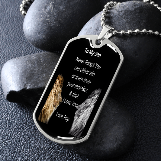 Lions Son Pendant | To My Son From Pop Dad| Never Forget I Love You Dog Tag Necklace