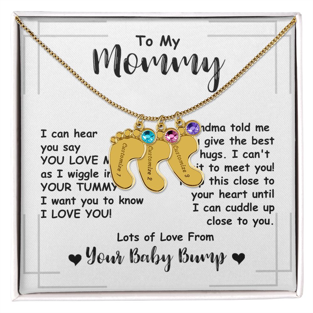 My Mommy| Grandma Told Me - Custom Baby Feet Necklace with Birthstone